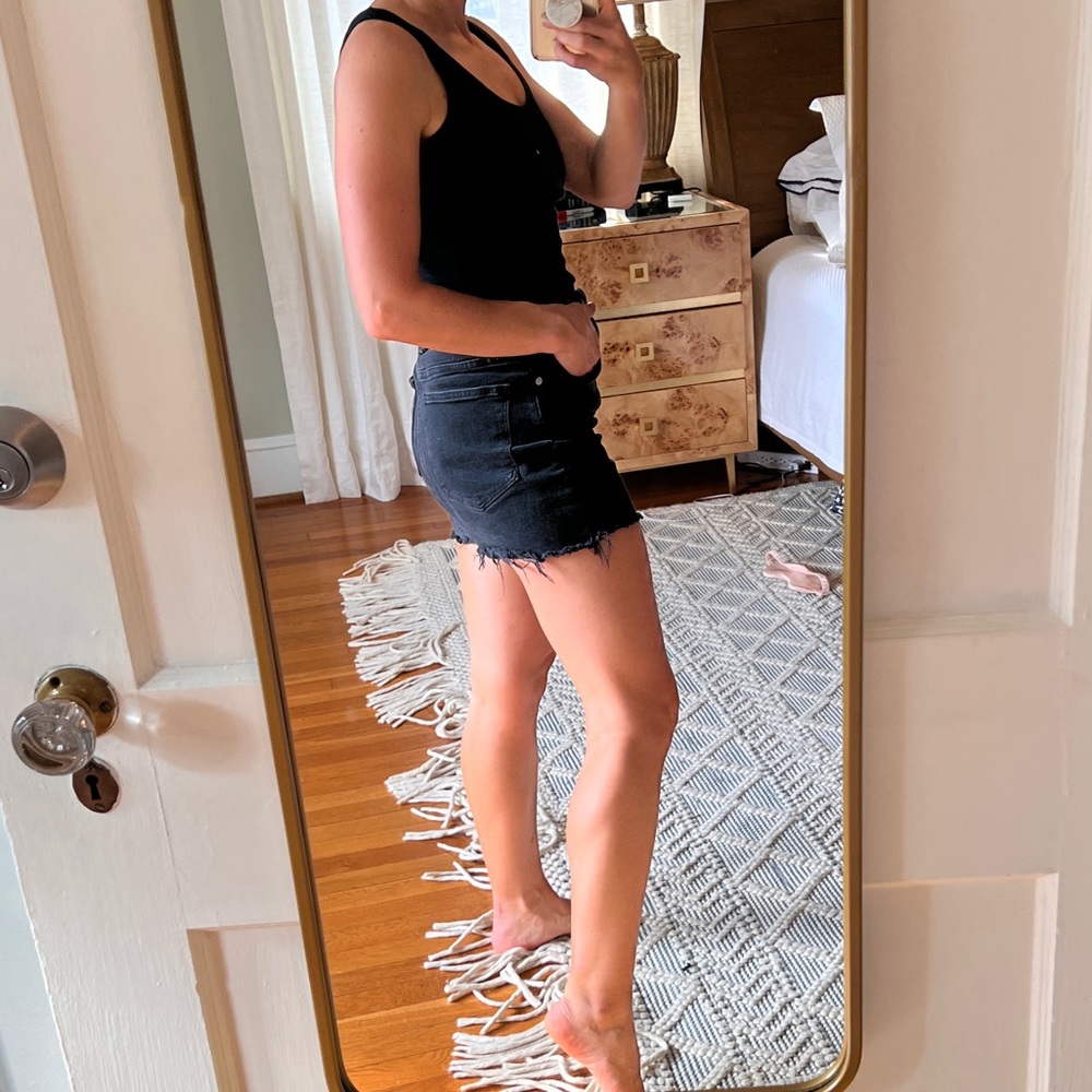 Madewell high rise distressed black denim shorts